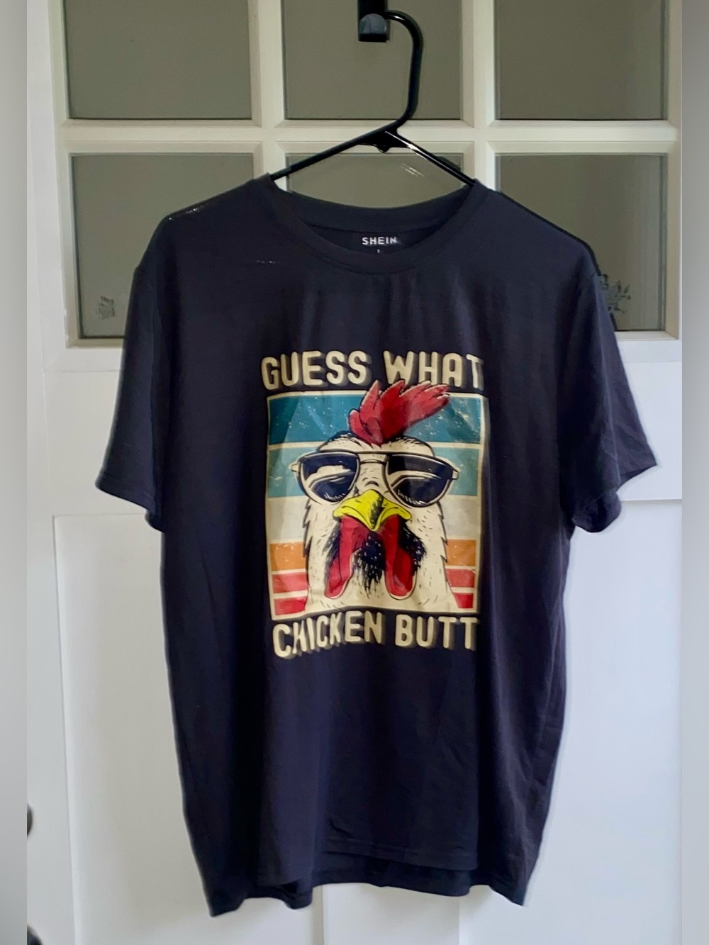 SHEIN Black Graphic Tee with Retro Chicken Design